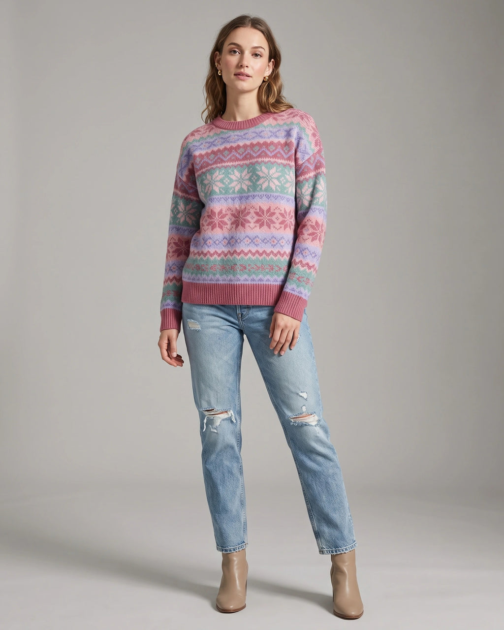 Women's Fair Isle Jumper for Women with Crew Neck and Ribbed Cuffs and Hem, Fair Isle Knit – Orla Rose