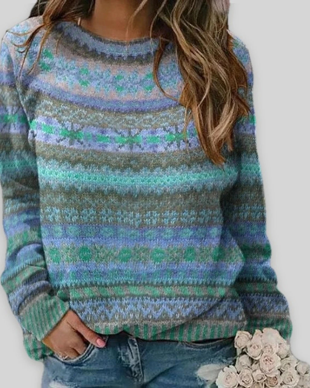 Women's Fair Isle Jumper for Women with Crew Neck and Ribbed Cuffs and Hem, Fair Isle Knit – Orla Rose