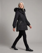 Women's Parka Coat with Faux Fur Hood and Drawstring Waist, Short Winter Style – Wren Belle