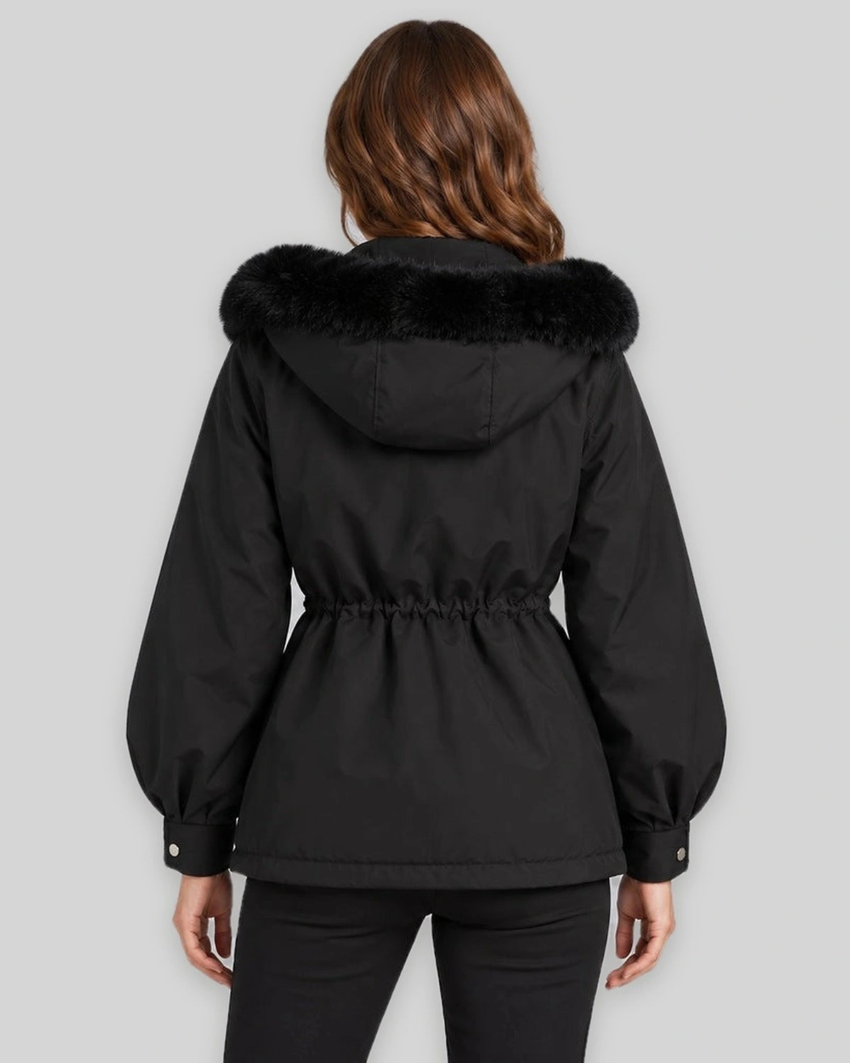Women's Parka Coat with Faux Fur Hood and Drawstring Waist, Short Winter Style – Wren Belle