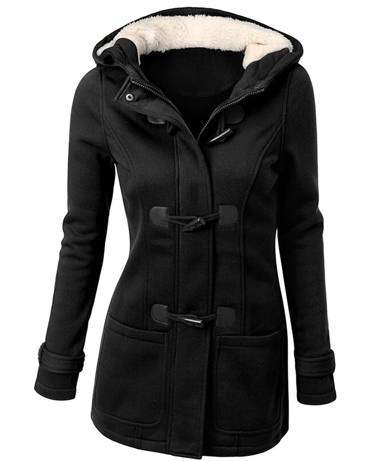 Women's Fleece Lined Hooded Duffle Coat with Toggle Fastening – Clara Belle