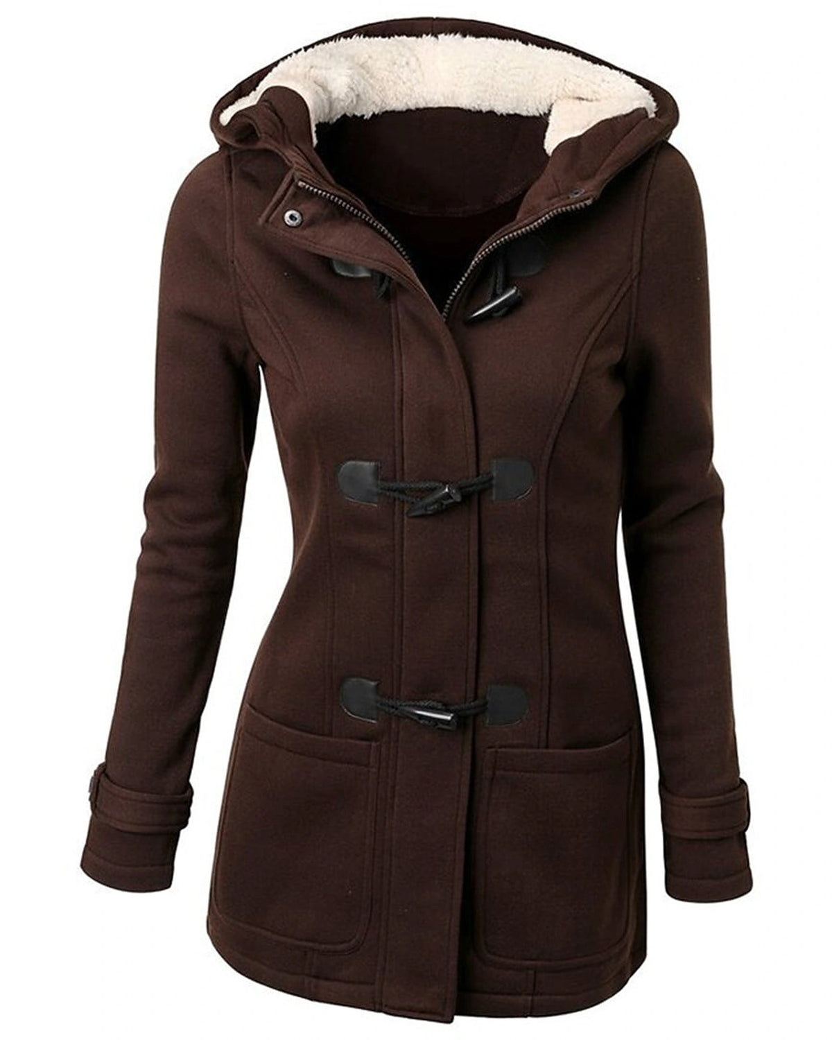 Women's Fleece Lined Hooded Duffle Coat with Toggle Fastening – Clara Belle