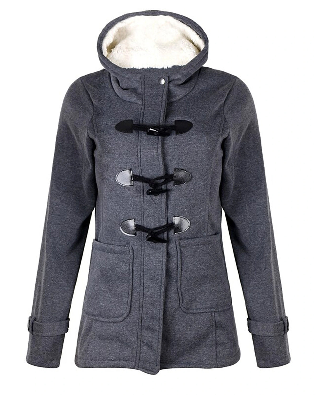 Women's Fleece Lined Hooded Duffle Coat with Toggle Fastening – Clara Belle