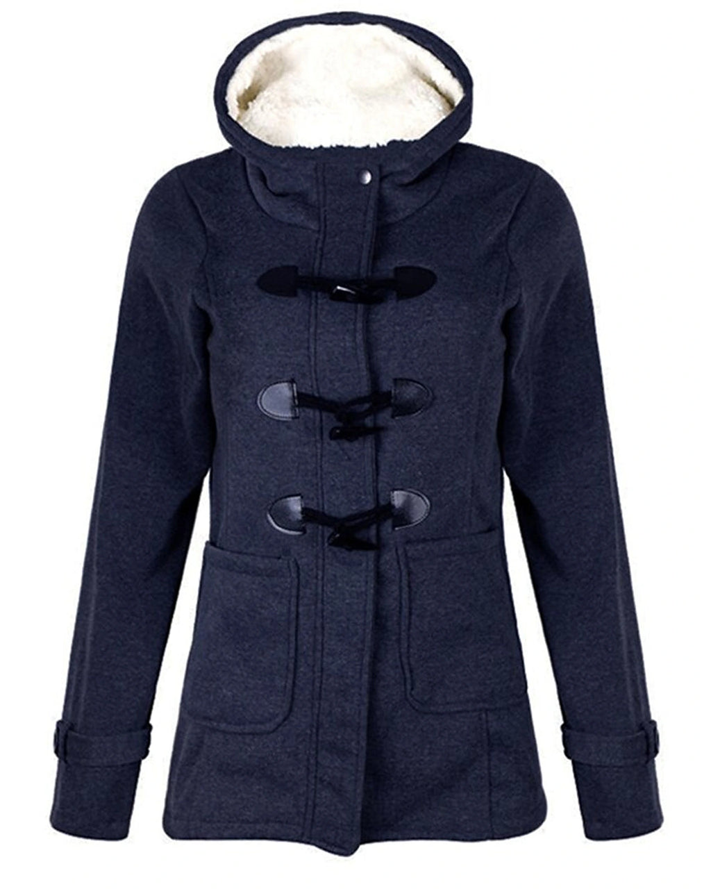 Women's Fleece Lined Hooded Duffle Coat with Toggle Fastening – Clara Belle