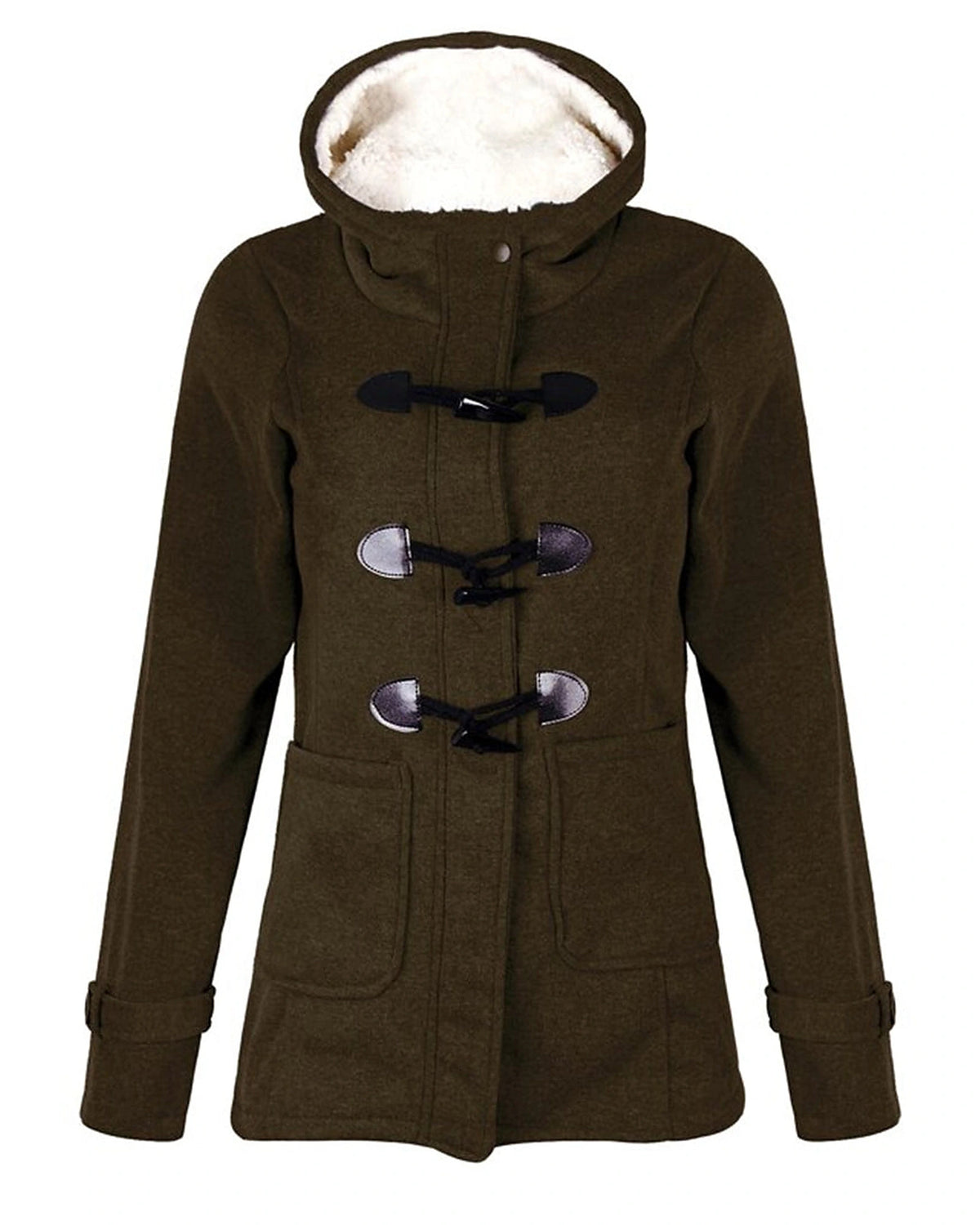 Women's Fleece Lined Hooded Duffle Coat with Toggle Fastening – Clara Belle