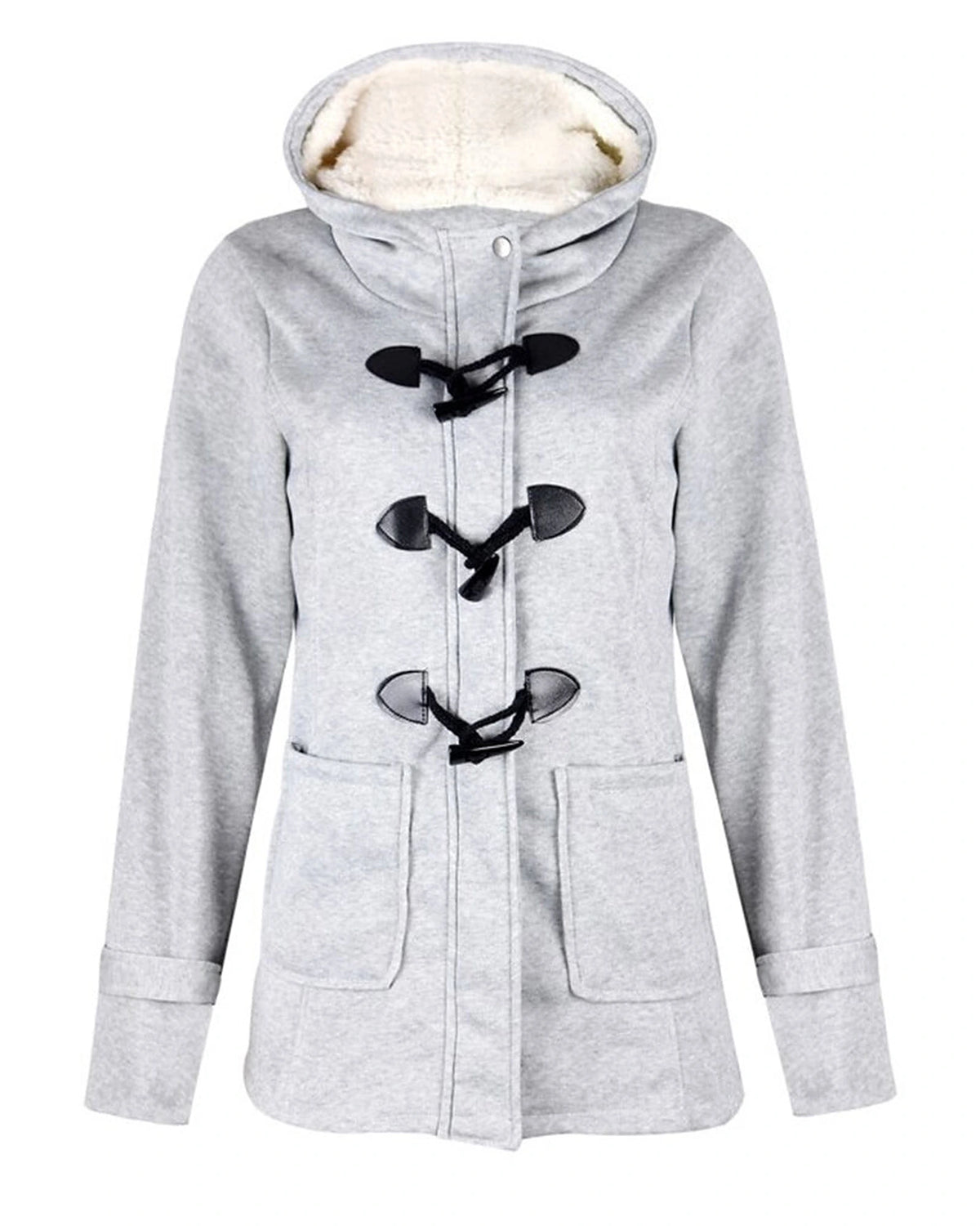 Women's Fleece Lined Hooded Duffle Coat with Toggle Fastening – Clara Belle