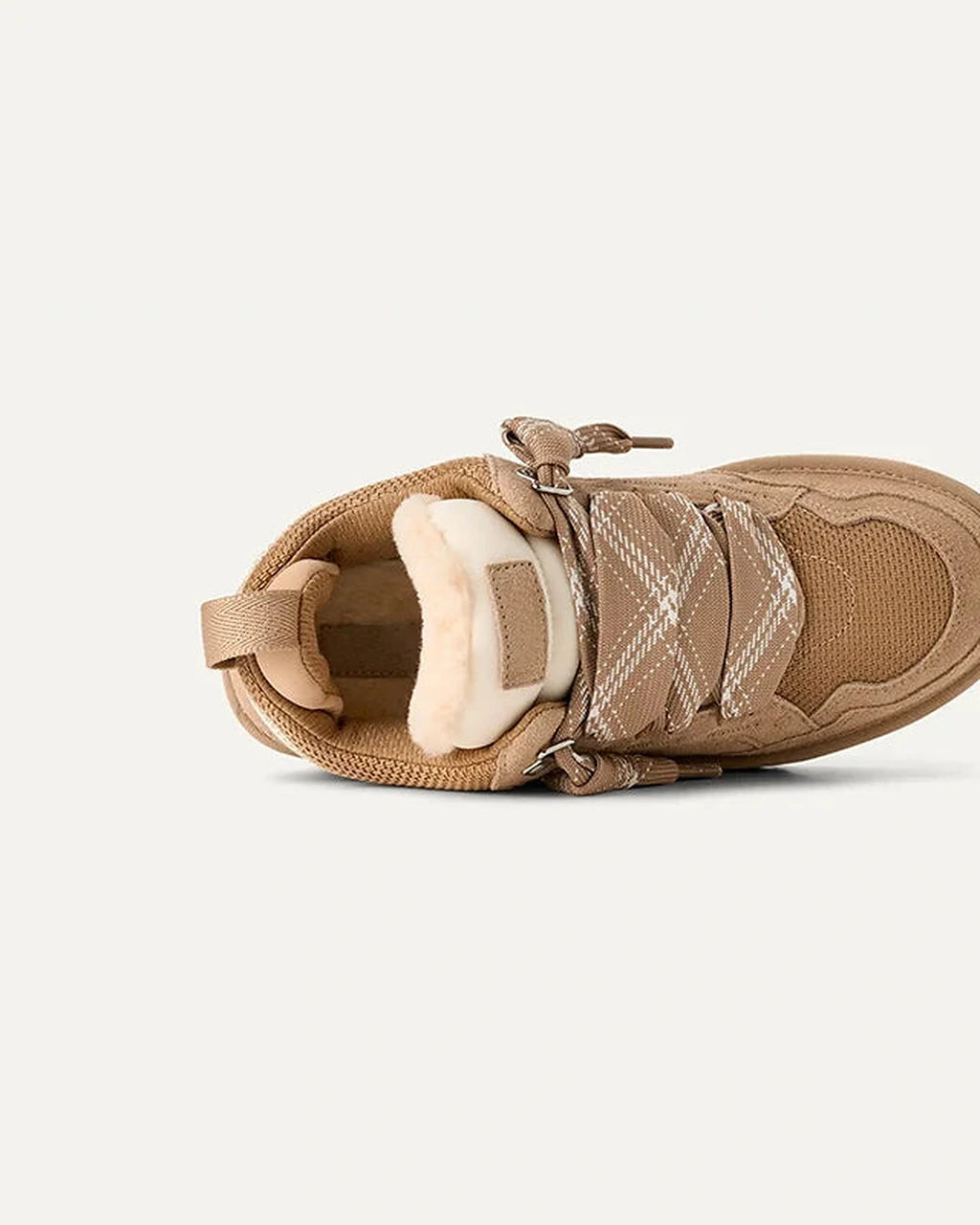 Women's Trainers with Platform Sole and Fleece-Lined Suede, Plaid Laces – Anya