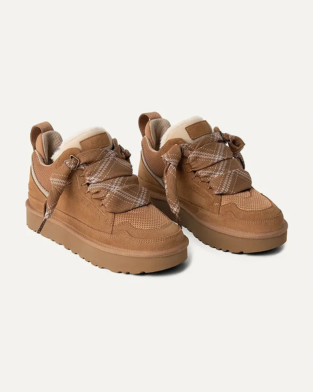 Women's Trainers with Platform Sole and Fleece-Lined Suede, Plaid Laces – Anya