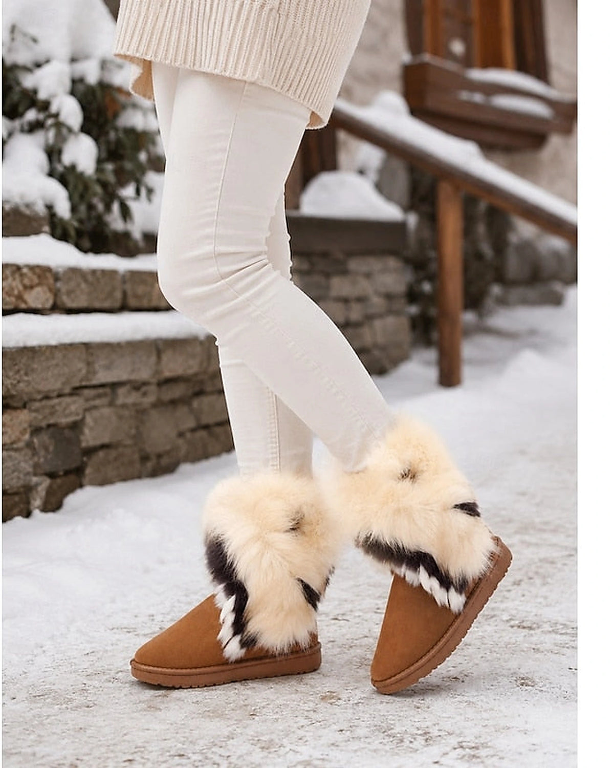 Women's Fluffy Faux Fur Trim Slip-On Ankle Boots with Flat Grip Sole – Heidi Rose