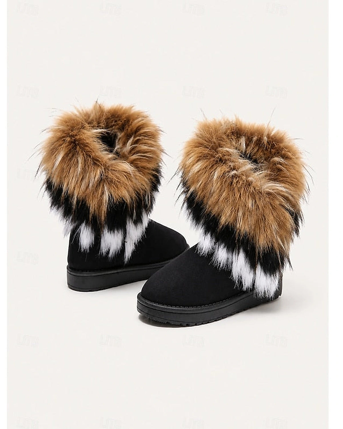 Women's Fluffy Faux Fur Trim Slip-On Ankle Boots with Flat Grip Sole – Heidi Rose