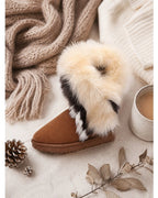Women's Fluffy Faux Fur Trim Slip-On Ankle Boots with Flat Grip Sole – Heidi Rose
