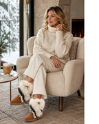 Women's Fluffy Faux Fur Trim Slip-On Ankle Boots with Flat Grip Sole – Heidi Rose