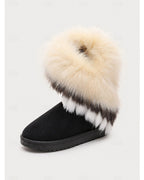 Women's Fluffy Faux Fur Trim Slip-On Ankle Boots with Flat Grip Sole – Heidi Rose