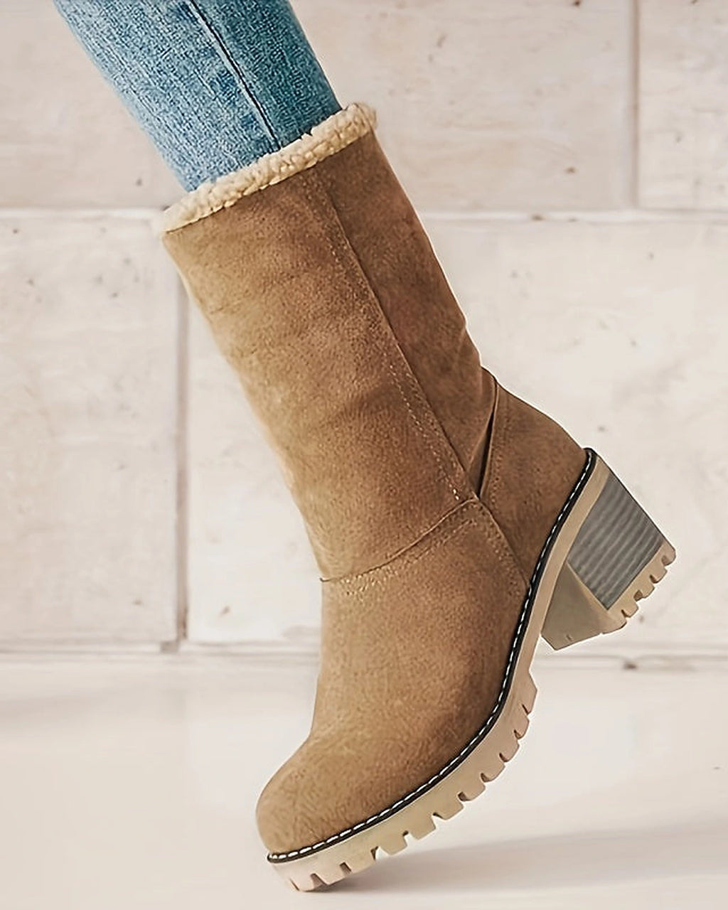 Women's Fold-Over Faux Shearling Cuff Block Heel Ankle Boots – Frankie Belle
