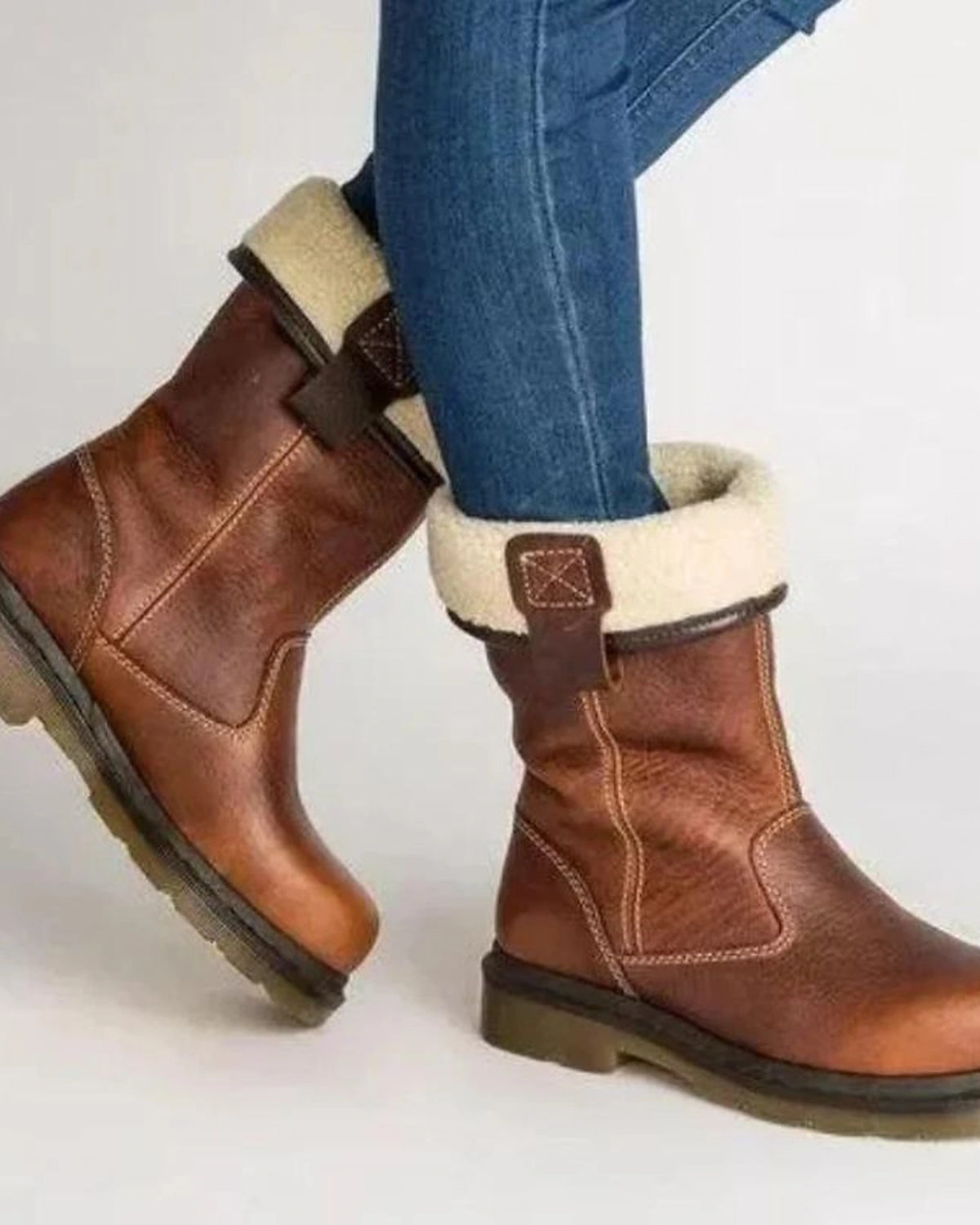 Women's Fold-Over Fleece Cuff Mid-Calf Winter Boots with Buckle Strap Detail – Cleo Jane