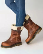 Women's Fold-Over Fleece Cuff Mid-Calf Winter Boots with Buckle Strap Detail – Cleo Jane