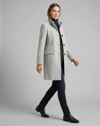 Women's Coat in Wool Blend with Funnel Neck, Button Front and Pockets – Wren Mae