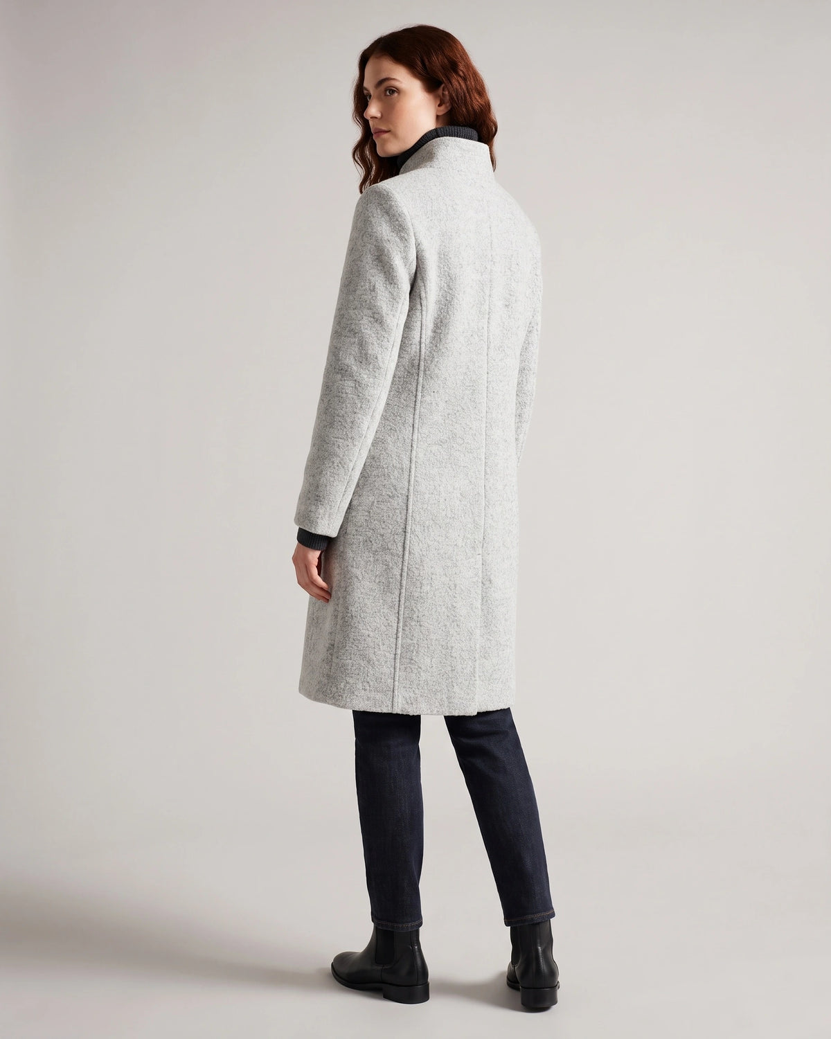 Women's Coat in Wool Blend with Funnel Neck, Button Front and Pockets – Wren Mae