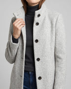Women's Coat in Wool Blend with Funnel Neck, Button Front and Pockets – Wren Mae