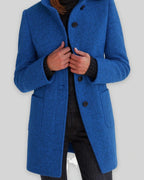 Women's Coat in Wool Blend with Funnel Neck, Button Front and Pockets – Wren Mae