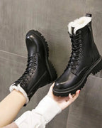Women's Fur Lined Lace-Up Combat Boots with Side Zip and Chunky Grip Sole – Jessa Lou