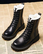 Women's Fur Lined Lace-Up Combat Boots with Side Zip and Chunky Grip Sole – Jessa Lou