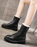 Women's Fur Lined Lace-Up Combat Boots with Side Zip and Chunky Grip Sole – Jessa Lou