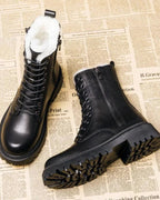 Women's Fur Lined Lace-Up Combat Boots with Side Zip and Chunky Grip Sole – Jessa Lou