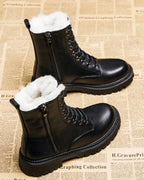 Women's Fur Lined Lace-Up Combat Boots with Side Zip and Chunky Grip Sole – Jessa Lou