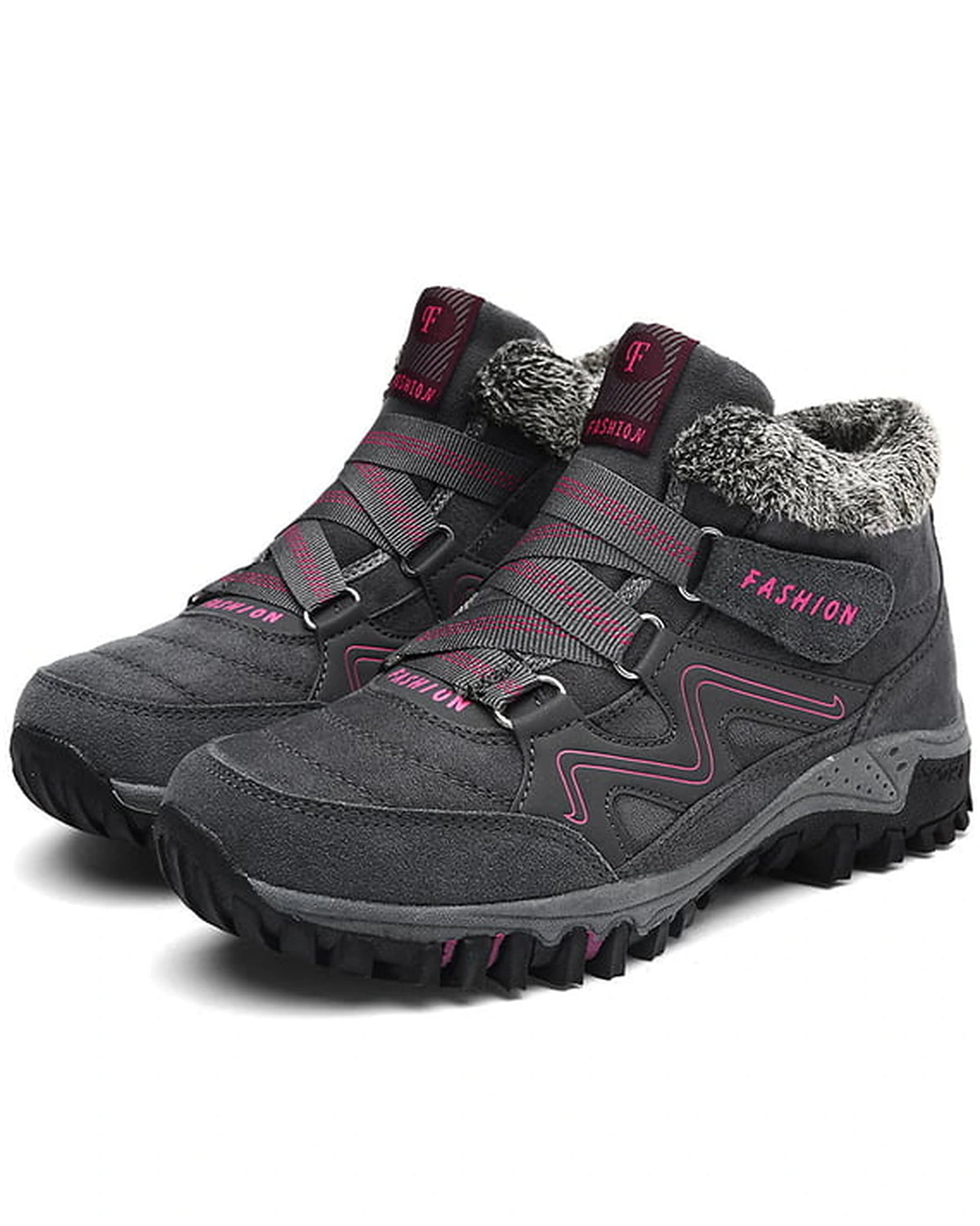 Women's Fur Lined Lace-Up Hiking Boots with Chunky Grip Sole – Jessa Jane