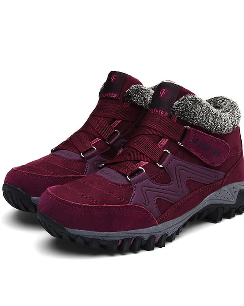Women's Fur Lined Lace-Up Hiking Boots with Chunky Grip Sole – Jessa Jane