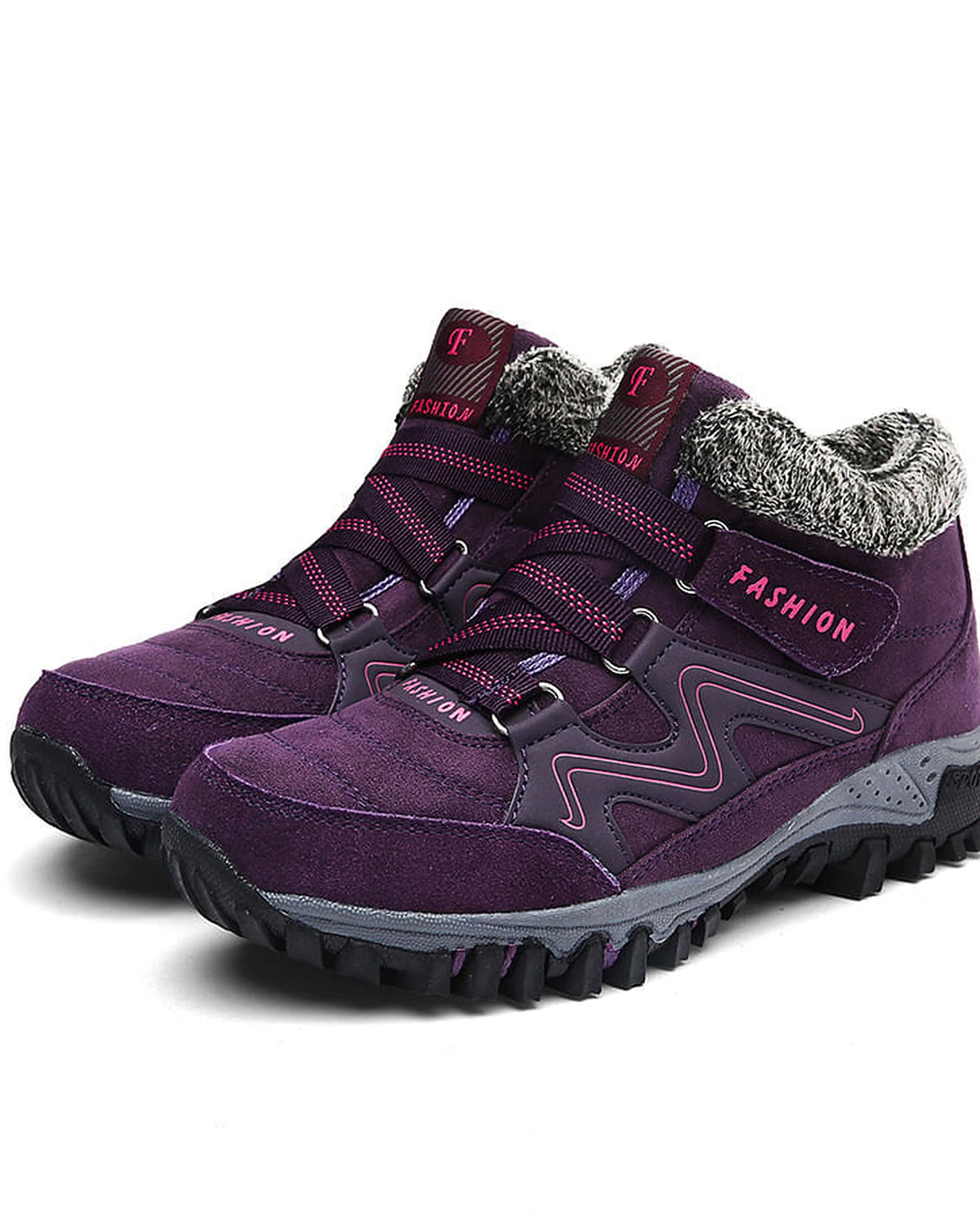 Women's Fur Lined Lace-Up Hiking Boots with Chunky Grip Sole – Jessa Jane