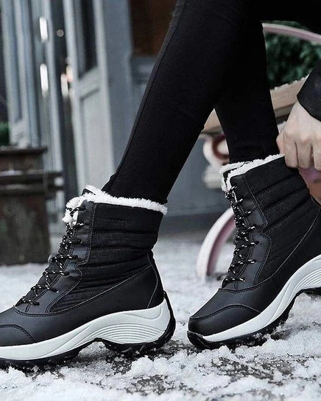Women's Fur Lined Lace-Up Snow Boots with Chunky Platform Sole – Ines Belle