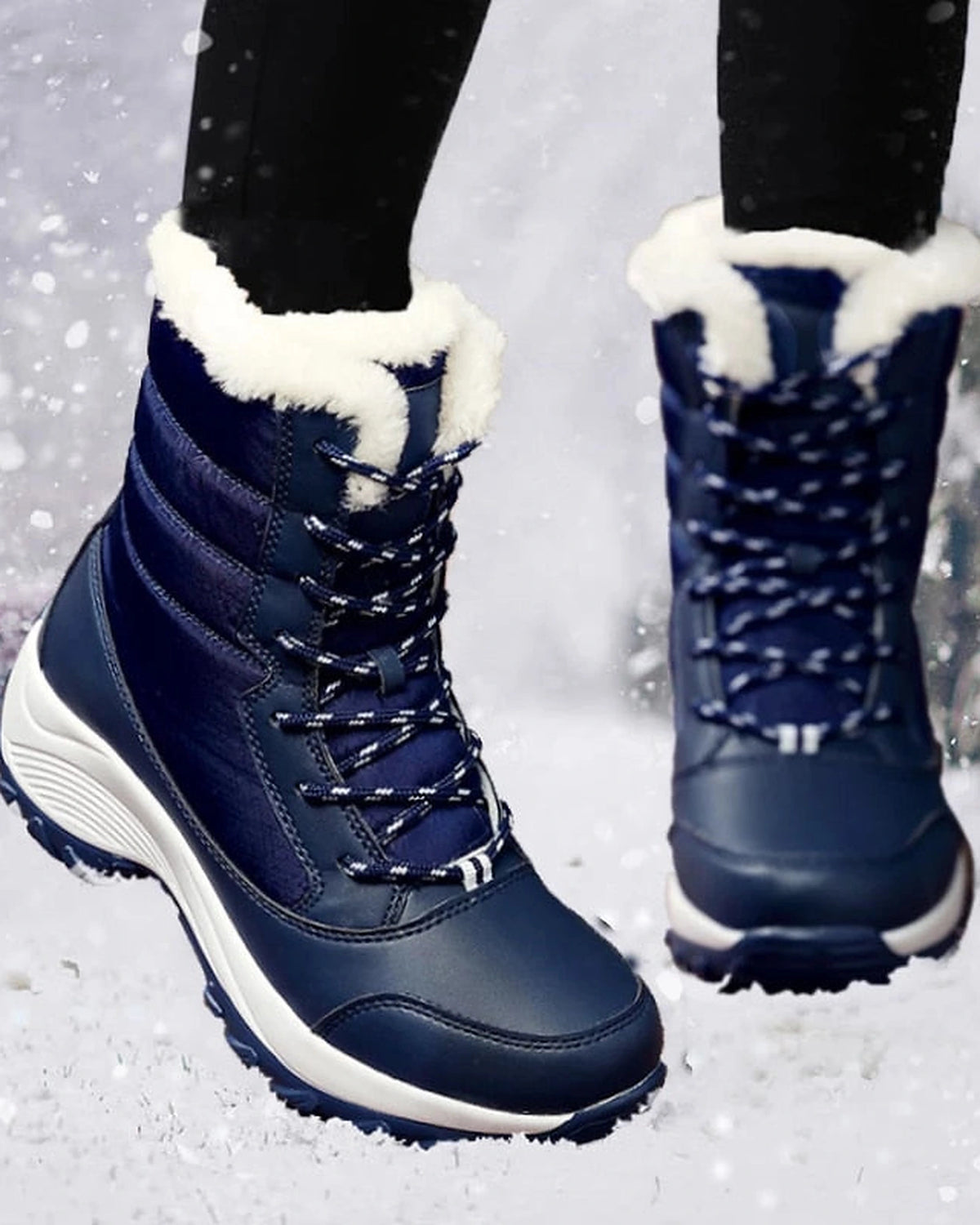Women's Fur Lined Lace-Up Snow Boots with Chunky Platform Sole – Ines Belle