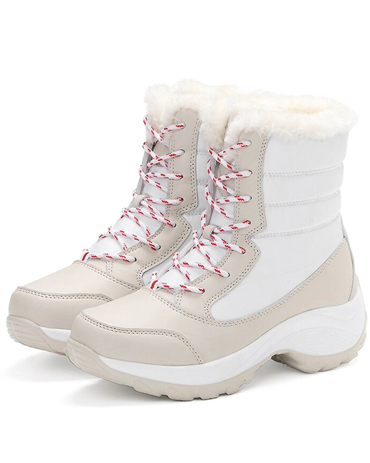 Women's Fur Lined Lace-Up Snow Boots with Chunky Platform Sole – Ines Belle