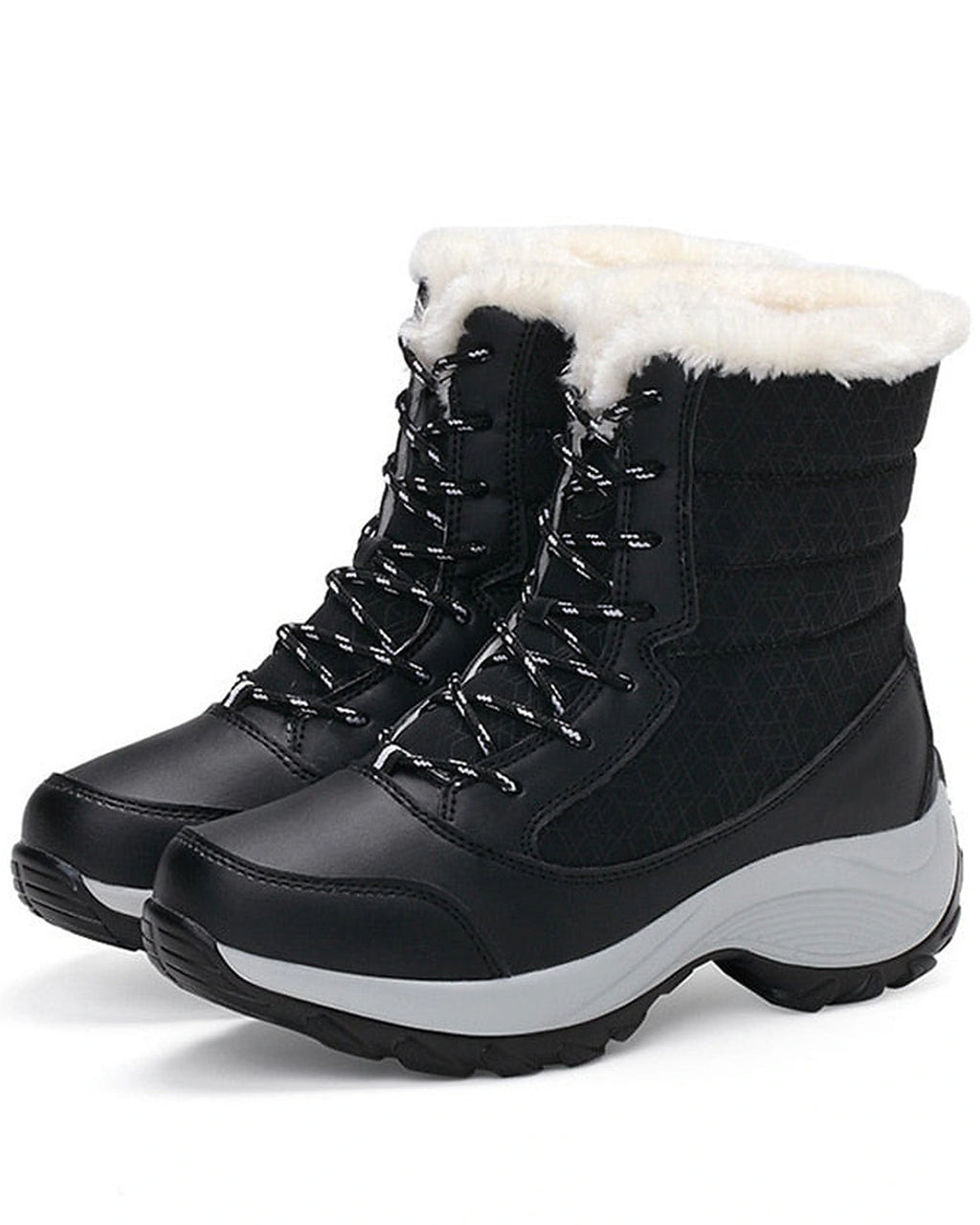 Women's Fur Lined Lace-Up Snow Boots with Chunky Platform Sole – Ines Belle