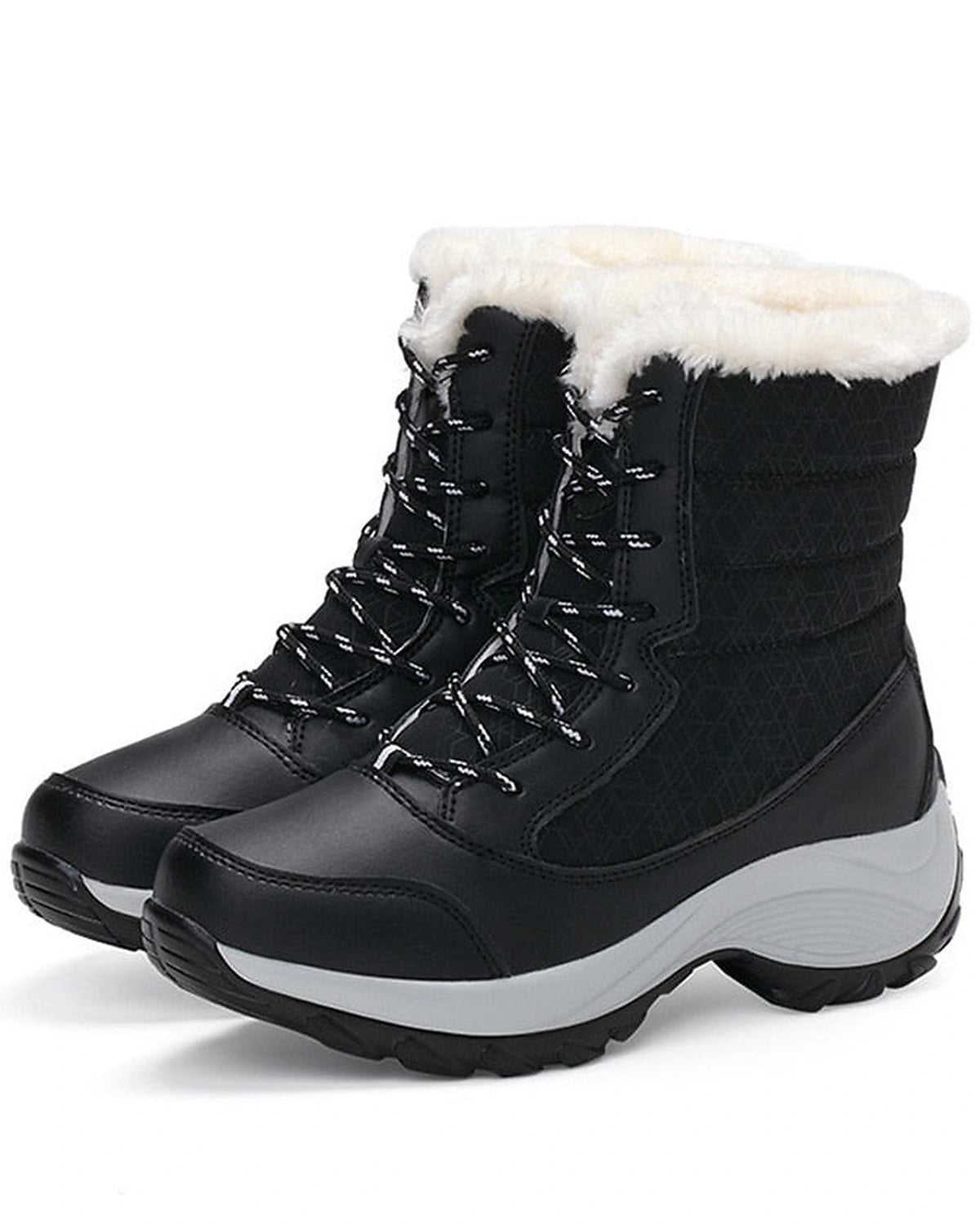 Women's Fur Lined Lace-Up Snow Boots with Chunky Platform Sole – Ines Belle