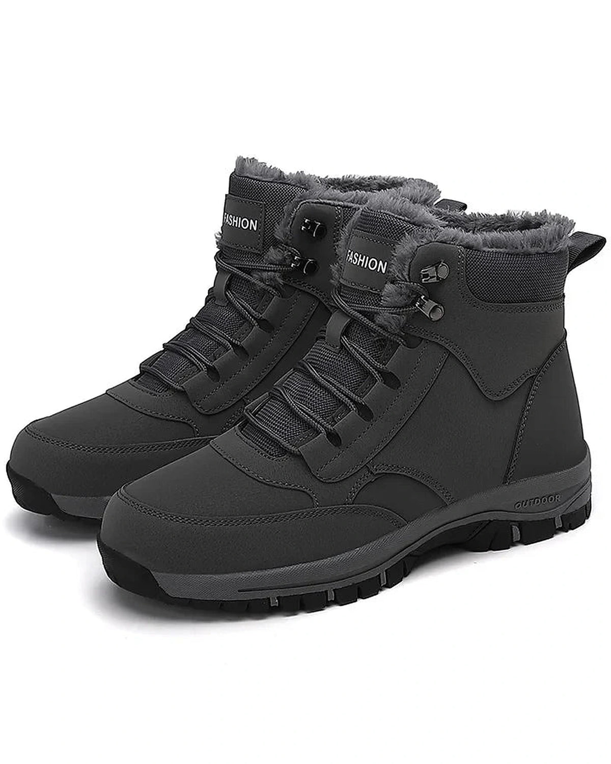 Women's Fur Lined Waterproof Lace-Up Hiking Boots with Chunky Grip Sole – Ines Jane