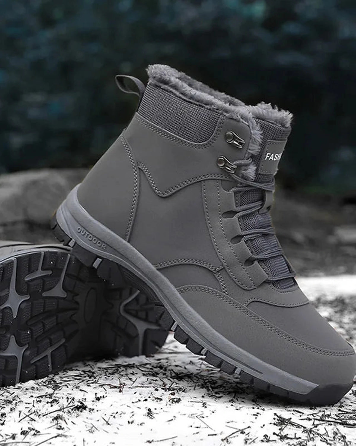 Women's Fur Lined Waterproof Lace-Up Hiking Boots with Chunky Grip Sole – Ines Jane