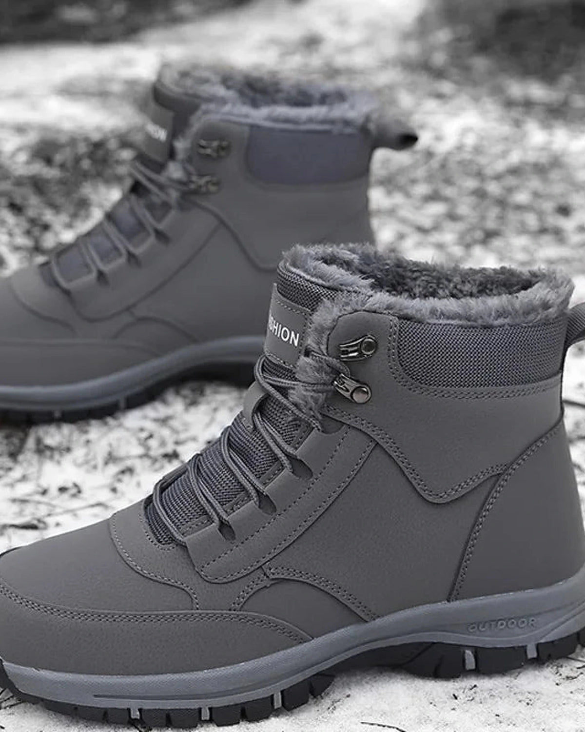 Women's Fur Lined Waterproof Lace-Up Hiking Boots with Chunky Grip Sole – Ines Jane