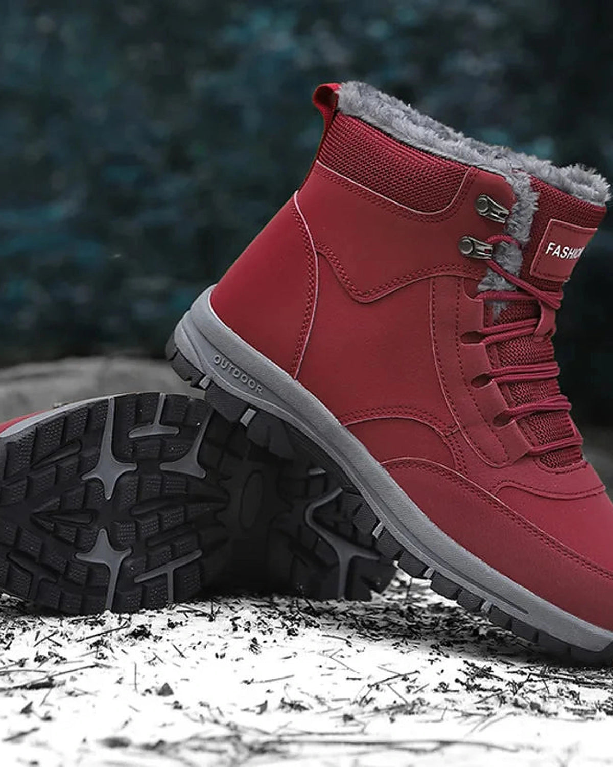 Women's Fur Lined Waterproof Lace-Up Hiking Boots with Chunky Grip Sole – Ines Jane
