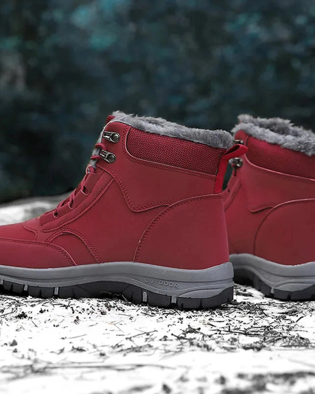 Women's Fur Lined Waterproof Lace-Up Hiking Boots with Chunky Grip Sole – Ines Jane