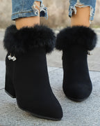 Women's Fur Trim Block Heel Ankle Boots with Side Zip Fastening – Gwen Grey