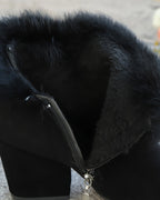 Women's Fur Trim Block Heel Ankle Boots with Side Zip Fastening – Gwen Grey