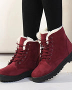 Women's Fur Trim Lace-Up Ankle Snow Boots with Chunky Grip Sole – Luna Belle
