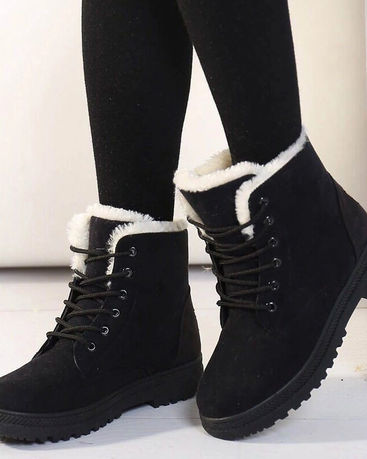 Women's Fur Trim Lace-Up Ankle Snow Boots with Chunky Grip Sole – Luna Belle