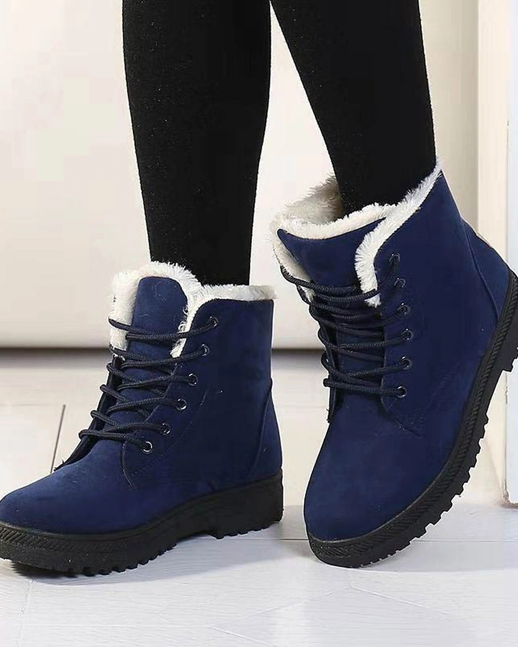 Women's Fur Trim Lace-Up Ankle Snow Boots with Chunky Grip Sole – Luna Belle