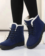 Women's Fur Trim Lace-Up Ankle Snow Boots with Chunky Grip Sole – Luna Belle