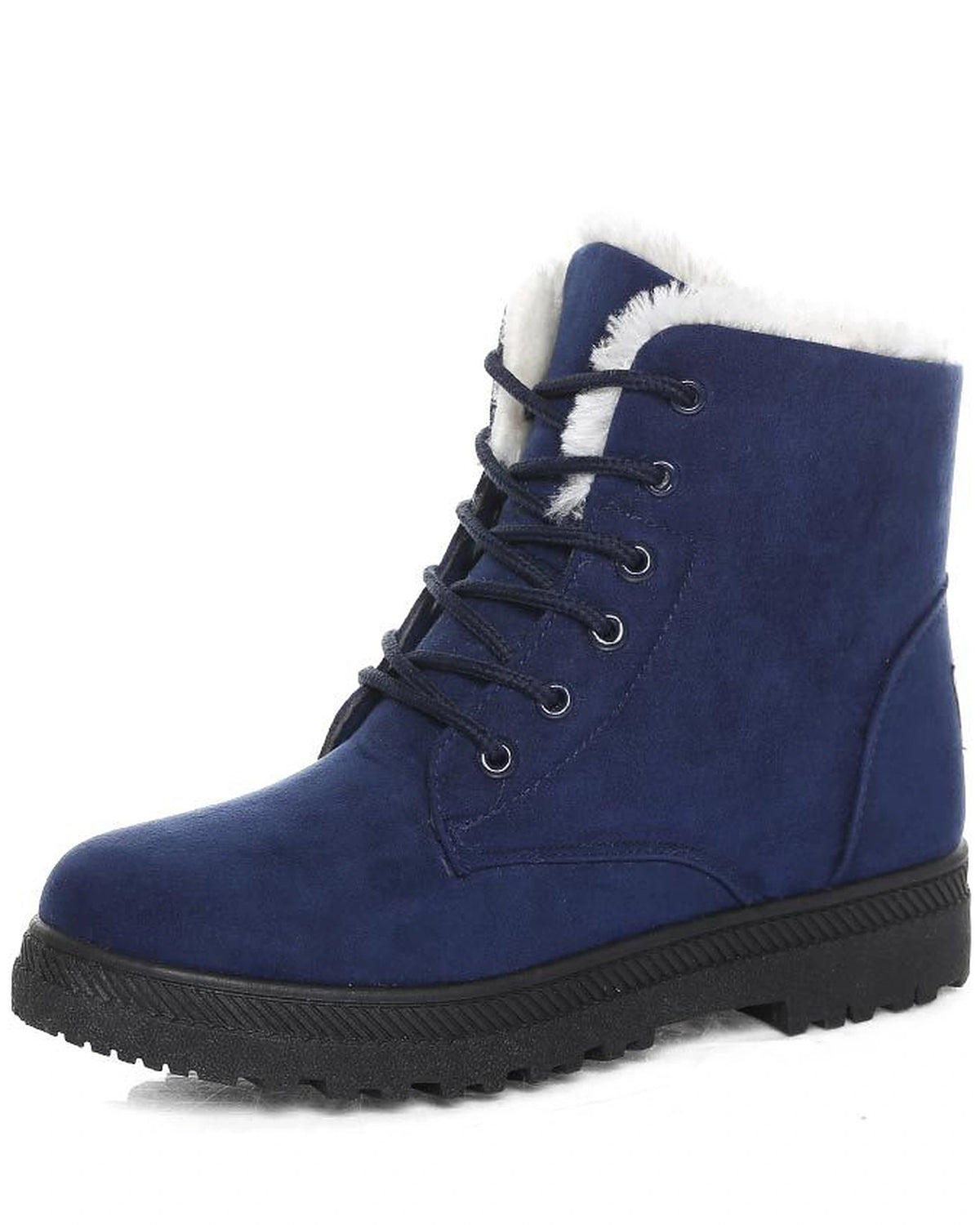 Women's Fur Trim Lace-Up Ankle Snow Boots with Chunky Grip Sole – Luna Belle
