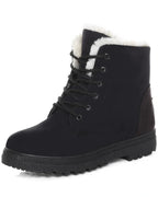 Women's Fur Trim Lace-Up Ankle Snow Boots with Chunky Grip Sole – Luna Belle